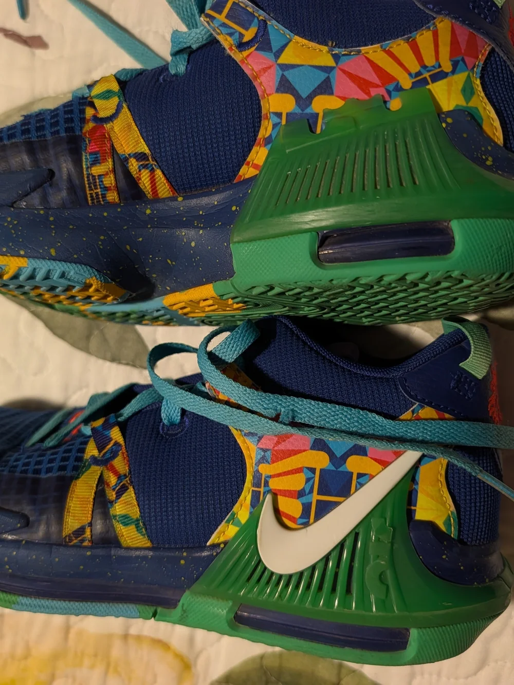 Nike LeBron Witness Kids Blue Sneakers with Teal Laces and Purple Pull Tabs